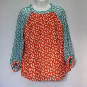 Boden Size 6 Women Ragland Top Orange Red Aqua Top Key Hole Size 6